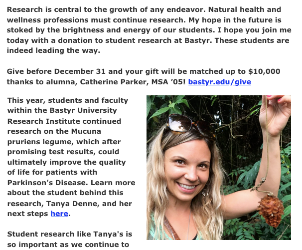 image of an email appeal that features branding matching a post card that was previewed earlier