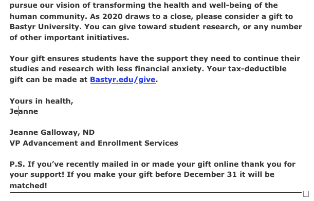 image of an email appeal that features branding matching a post card that was previewed earlier